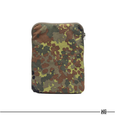 Large tactical tablet pouch, flecktarn camo with visible zipper and metal pull