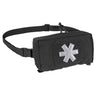 Black tactical medical kit pouch with waist strap and white cross patch