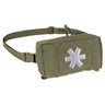 Olive tactical medical kit pouch with waist strap and white cross patch
