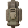 Adjustable phone holster in dark green with hook-and-loop straps and belt clip