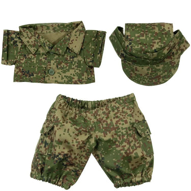 Digital woodland camo set: collared jacket, hooded scarf, and cargo-style pants