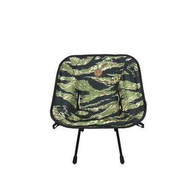 Camouflage collapsible camping chair, tiger stripe seat with black folding legs