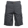 Cargo shorts in cinder gray with button waistband and side cargo pockets