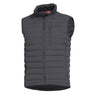 Black duck down puffer vest with hood, full-zip front and zip chest pocket