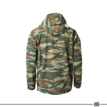 Waterproof parka in woodland camouflage with hood and front zip