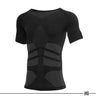 Black knitted t-shirt with geometric panel graphic across the front