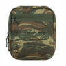Camouflage EDC pouch with front zipper pocket and webbing straps, rectangular shape