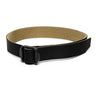 Two-tone nylon belt with black webbing and tan inner strap, square buckle