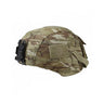 Tactical helmet cover in Pentacamo camouflage with front hook-and-loop patch and straps