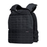 Black tactical vest with front MOLLE grid panels and padded shoulder straps