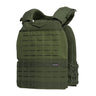 Olive tactical vest with front MOLLE grid panels and textured shoulder straps