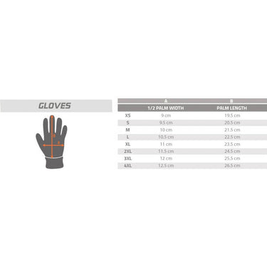 Gloves size chart poster with palm width and length guide