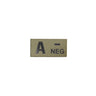 IR blood type patch with A NEG text and minus symbol on tan fabric