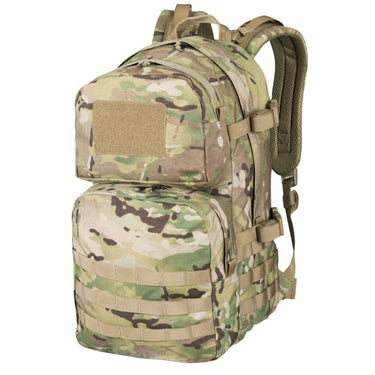 25L tactical backpack in multicam camo, front pouch, MOLLE webbing, adjustable shoulder straps
