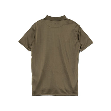 Olive short-sleeve polo shirt back view with ribbed collar