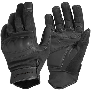 Military gloves in black, padded knuckles and protective leather-look palm