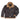 Brown sheepskin bomber jacket with tan shearling collar, zip front, and snap belts