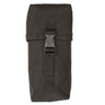Dark multi-purpose belt pouch with flip-top flap and webbing buckle closures