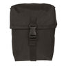 Dark multi-purpose belt pouch top view with centered buckle and stitched flap