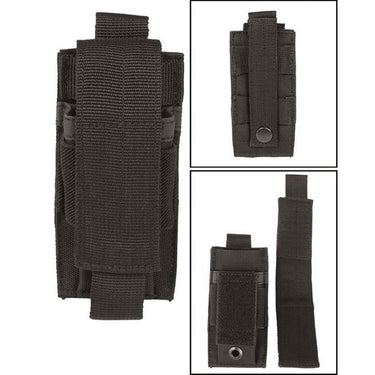 Sturm single pistol magazine pouch with snap and looped straps, dark fabric