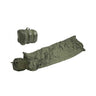 Olive drab sleeping bag with rolled hood and integrated draw cord