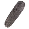 Dark gray mummy-style sleeping bag with hood and drawstring closure