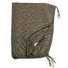 Olive drab poncho liner with diagonal zip and fringe drawstring ties
