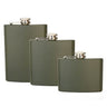Olive drab stainless steel flask set with three flasks, screw caps