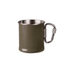 Olive drab stainless steel cup with metal carabiner handle