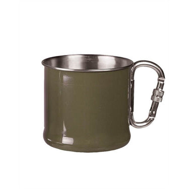 Olive drab stainless steel cup with loop carabiner handle