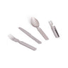 Stainless steel camp utensils set with spoon, fork, knife, and opener