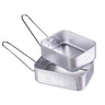 Silver aluminum 2-piece mess kit with two rectangular pots and folding handles