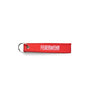 Red embroidered key ring with FEUERWEHR text and metal key ring