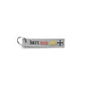 Grey embroidered key ring with 'hart und zäh' text and cross emblem