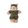 Plush teddy bear in digital woodland camouflage jacket, pants, and ear-flap hat