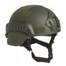 Tactical MICH 2000 helmet with rail mount, olive drab pads and chin strap