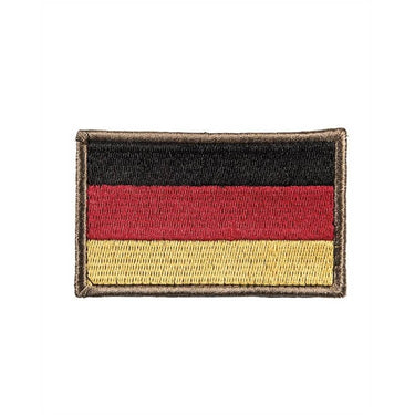Rectangular fabric insignia patch with black top, red middle, yellow bottom and stitched border