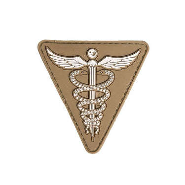 Dark coyote 3D PVC medical patch with winged caduceus emblem, triangular shape