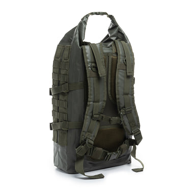 Tactical dry bag backpack with padded shoulder straps and back MOLLE panel