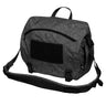 Large nylon courier bag, melange black grey, zip front flap, shoulder strap