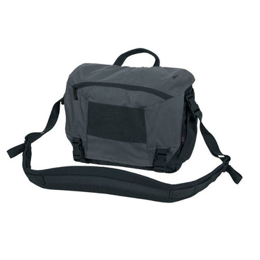 Medium courier bag in dark gray with front flap pocket and adjustable shoulder strap