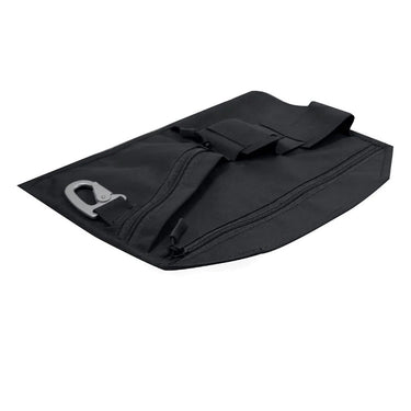 Black EDC organizer panel with wraparound flap, zipper, and carabiner loop