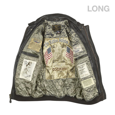 A-2 jacket interior lining with quilted panels and visible patches, opening at back