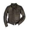 Women’s Cockpit USA leather cafe racer jacket, zip front, stand collar, black