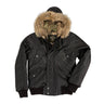 Cockpit USA N-2B goatskin jacket in black with tan fur-trim hood and snap pockets