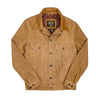Tobacco suede trucker jacket with button front and two chest flap pockets