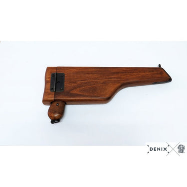 Wooden stock for Denix replica Mauser C96 pistol with hinged metal plate