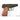 Black pistol replica with brown textured grip and top slide detail