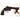Black revolver replica with wooden stand, angled side view
