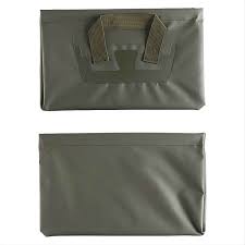Olive foldable water sink with front carry handle pouch, folded flat